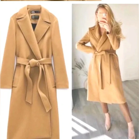 NEW w/o Tags Zara Long Wool Blend Coat Sz L - Picture 2 of 8